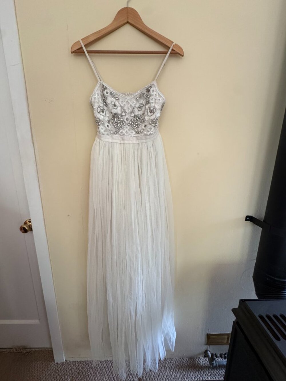 Needle & Thread Silver Embellished Ivory Maxi Gown | Bridal | NWT